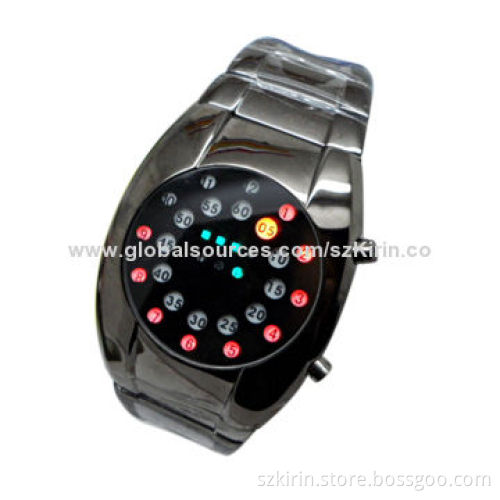 Fashion LED Watches with Colorful LED Movement, Stainless Steel Back/Buckle/Band